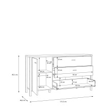 Sideboard >HIGH ROCK< in Schwarz/ Riviera Eiche Dekor, 3 Schubladen, 1 Tür - 151,3x85,1x40,2cm (BxHxT)