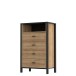 Hochkommode >HIGH ROCK< in Schwarz / Riviera Eiche Dekor, 4 Schubladen - 69,8x110,7x40,2cm (BxHxT)