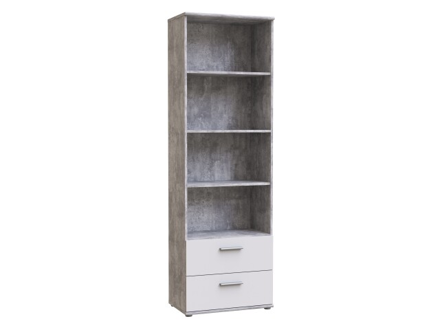 Bücherregal >LUPO< mit 2 Schubladen und 4 Böden in Betonoptik Lichtgrau - 60,2x187,9x34,8cm (BxHxT)
