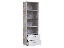 Bücherregal >LUPO< mit 2 Schubladen und 4 Böden in Betonoptik Lichtgrau - 60,2x187,9x34,8cm (BxHxT)