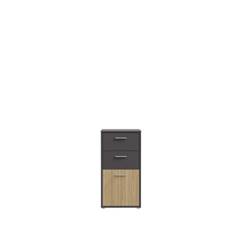 Kommode >QUADRO 2< 2 Schubladen und 1 Tür, in grau / Lamela Eiche Dekor - 48,8x95,1x40cm (B/H/T)