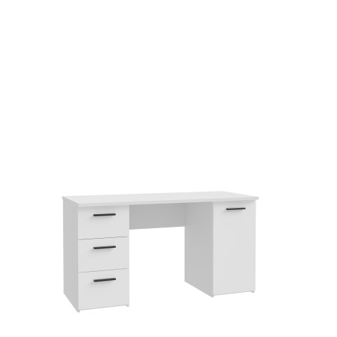 Schreibtisch >NET307< mit 3 Schubladen und Tür,in weiß - 138,2x75,3x60cm (BxHxT)