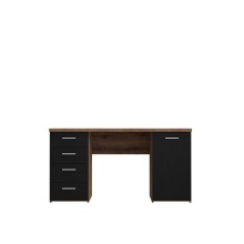 Schreibtisch >NET106< mit 4 Schubladen, in Schwarz/Schlammeiche Dekor - 145x76,3x60cm (BxHxT)