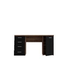 Schreibtisch >NET106< mit 4 Schubladen, in Schwarz/Schlammeiche Dekor - 145x76,3x60cm (BxHxT)