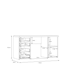 Schreibtisch >NET106< mit 4 Schubladen, in Schwarz/Schlammeiche Dekor - 145x76,3x60cm (BxHxT)
