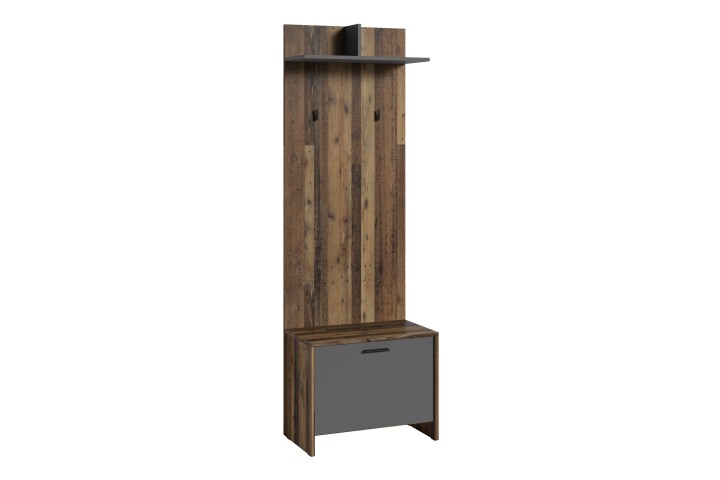 Garderobenpaneel >BEN< mit Ablage und 2 Haken, in Old-Wood-Optik 60 x 136 x 27 cm (BxHxT)