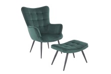 Sitzhocker >UTA< in Dunkelgrün aus Samtstoff 60 x 39 x 41 cm (BxHxT)