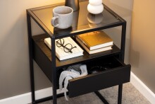 Nachttisch >Randolf< in Grau, Glas, MDF, Stahl - 40x60x35cm (BxHxT)