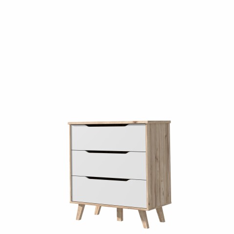 Schubkastenkommode >VANKKA< 3 Schubladen, in Planked Eiche Dekor ,weiß - 80x86,3x42cm (BxHxT)