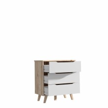 Schubkastenkommode >VANKKA< 3 Schubladen, in Planked Eiche Dekor ,weiß - 80x86,3x42cm (BxHxT)