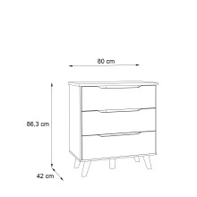 Schubkastenkommode >VANKKA< 3 Schubladen, in Planked Eiche Dekor ,weiß - 80x86,3x42cm (BxHxT)