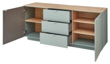 Lowboard >Core< 3 Schubladen, 2 Türen, in schilfgrün supermatt / Artisan Eiche Dekor - 180x77x44 (BxHxT)