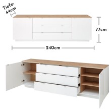 Wohnwand >Core< (3-teilig) in weiß supermatt / Artisan Dekor - 240x77x44 (BxHxT)