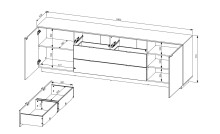 Wohnwand >Core< (3-teilig) in schilf matt / Artisan Dekor - 240x77x44 (BxHxT)