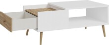 Couchtisch >Harllson< mit Schublade und Fach, in Weiss/ Mauvella Eiche Dekor - 106x45,4x59,8cm (BxHxT)