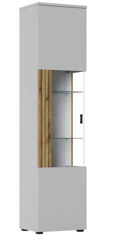 Glasvitrine >ALVERNO< in Asche/Coast Evoke Eiche Lamelle-Dekor - 50x208x40 (BxHxT)