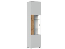 Glasvitrine >ALVERNO< in Asche/Coast Evoke Eiche Lamelle-Dekor - 50x208x40 (BxHxT)