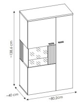 Stauraumvitrine >ALVERNO< 2 Türen, in Asche/Coast Evoke Eiche Lamelle-Dekor - 80x139x40 (BxHxT)