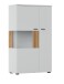 Stauraumvitrine >ALVERNO< 2 Türen, in Asche/Coast Evoke Eiche Lamelle-Dekor - 80x139x40 (BxHxT)