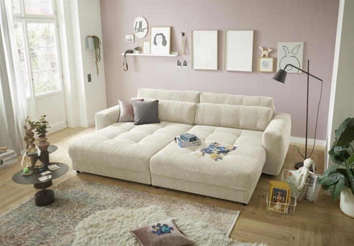 Big-Sofa >BARURA Loveseat< mit 4 Kissen, Bezug Cord-Optik creme / beige - 292x90x194 (BxHxT)