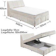 Boxspringbett >Valencia 120< 2x Bettkasten / Stauraum, inkl. Topper, Bezug Ivory cream, Liegefläche 120x200cm - Stellmaß 123x105x240cm (BxHxT)
