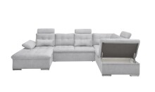 Wohnlandschaft >MEDAN< Schlaffunktion, Bettkasten, 3 Kopftützen, Armlehnfunktion, in light grey - 324x107x170/218 (BxHxT))