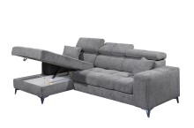 Ecksofa >SYDNEY< Elektrische Sitztiefenverstellung, 3 verstellbare Kopfstützen, Bettkasten, in anthrazit - 268x105x172 (BxHxT)