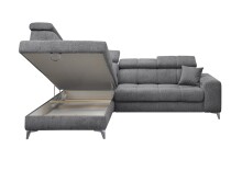 Ecksofa >SYDNEY< Elektrische Sitztiefenverstellung, 5 verstellbare Kopfstützen, Bettkasten, in anthrazit - 282x105x198 (BxHxT)