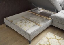 Ecksofa >SYDNEY< Elektrische Sitztiefenverstellung, 5 verstellbare Kopfstützen, Bettkasten, Bezugsstoff "taupe" - 282x105x198 (BxHxT)
