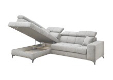 Ecksofa >SYDNEY< Elektrische Sitztiefenverstellung, 5 verstellbare Kopfstützen, Bettkasten, Bezugsstoff "taupe" - 282x105x198 (BxHxT)