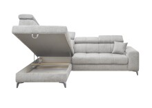 Ecksofa >SYDNEY< Elektrische Sitztiefenverstellung, 5 verstellbare Kopfstützen, Bettkasten, Bezugsstoff "taupe" - 282x105x198 (BxHxT)