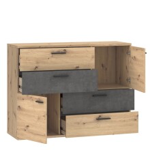Sideboard >Skive< 4 Schubladen, 2 Türen, in Betonoptik / Artisan Eiche Dekor - 124,9x95,9x41,3cm B/H/T