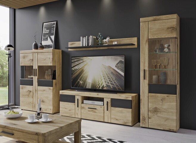 Wohnwand >Grano< (4-teilig) in Viking Eiche Dekor - 317x195x41 (BxHxT)