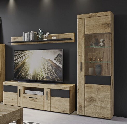 Wohnwand >Grano< (3-teilig) in Viking Eiche Dekor - 215x195x41 (BxHxT)