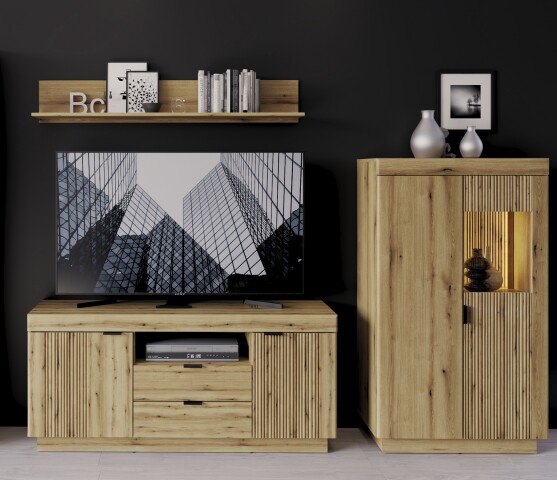 Wohnwand >Delamar< (3-teilig) in Coast Evoke Eiche Dekor - 226x165x40 (BxHxT)