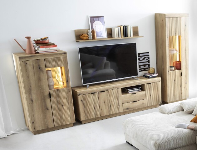 Wohnwand >Delamar< (4-teilig) in Coast Evoke Eiche Dekor - 328x197x40 (BxHxT)