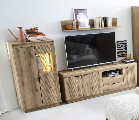 Wohnwand >Delamar< (3-teilig) in Coast Evoke Eiche Dekor - 266x165x40 (BxHxT)