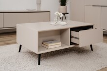Couchtisch >Arona< 2 Schubladen, 2 Fächer, in Sand / Schwarz - 94x40x55cm (BxHxT)