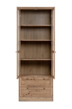 Vitrine >Timber< Landhaus, 2 Türen, 2 Schubladen, 3 Böden, in Artisan Eiche Dekor / Glas - 80x200x45cm (BxHxT)