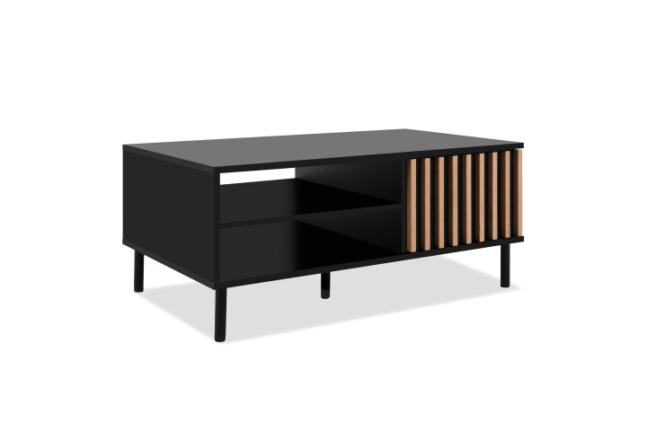 Couchtisch >Monza< 2 Türen, 3D-Lamellen-Optik, in schwarz / Dekor Artisan Eiche - 110,5x47x67cm (BxHxT)