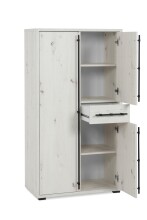 Highboard >Almo< 3 Türen, 1 Schublade, 5 Böden, in Dekor Artisan Eiche weiß - 75,3x140x38,5cm (BxHxT)