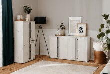 Highboard >Almo< 3 Türen, 1 Schublade, 5 Böden, in Dekor Artisan Eiche weiß - 75,3x140x38,5cm (BxHxT)