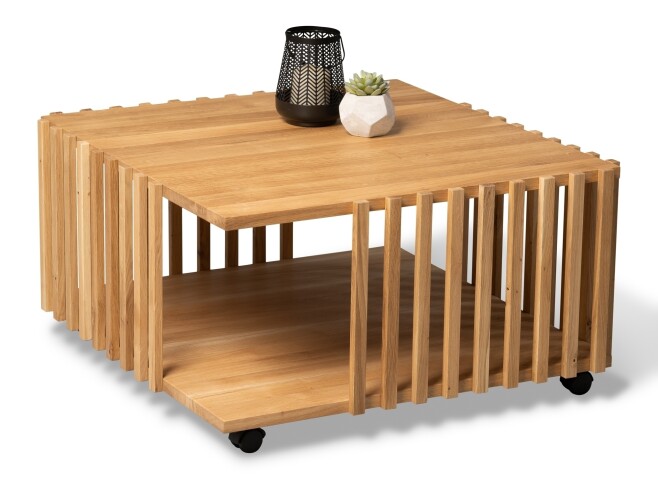 Couchtisch >Malik< rollbar, Wildeiche massiv geölt - 75x40x75cm (BxHxT)