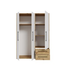 Kleiderschrank >Mokkaris< 2 Schübe, Artisan Eiche Dekor / Weiß - 144,4x200,1x58,8cm (BxHxT)