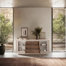 Sideboard >Siena< 2 Türen, 3 Schübe, Cashmere / Mercure Eiche Dekor - 180x80x50 (BxHxT)