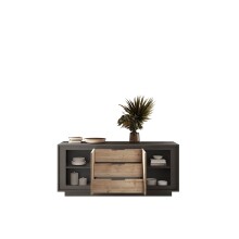 Sideboard >Siena< 2 Türen, 3 Schübe, Lava anthrazit/ Cadiz Eiche Dekor - 180x80x50 BxHxT