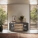 Sideboard >Siena< 2 Türen, 3 Schübe, Lava anthrazit/ Cadiz Eiche Dekor - 180x80x50 BxHxT