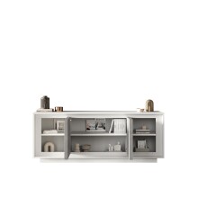 Sideboard >Siena< 4 Türen, Soft-Close, Weiss Lack matt / Beton-Optik - 207x80x50 (BxHxT)