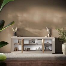 Sideboard >Siena< 4 Türen, Soft-Close, Cashmere / Eiche Dekor - 207x80x50 (BxHxT)