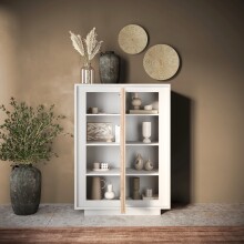 Highboard >Siena< 6 Böden, Weiss Lack matt, Cadiz Eiche Dekor - 106x171x40 (BxHxT)